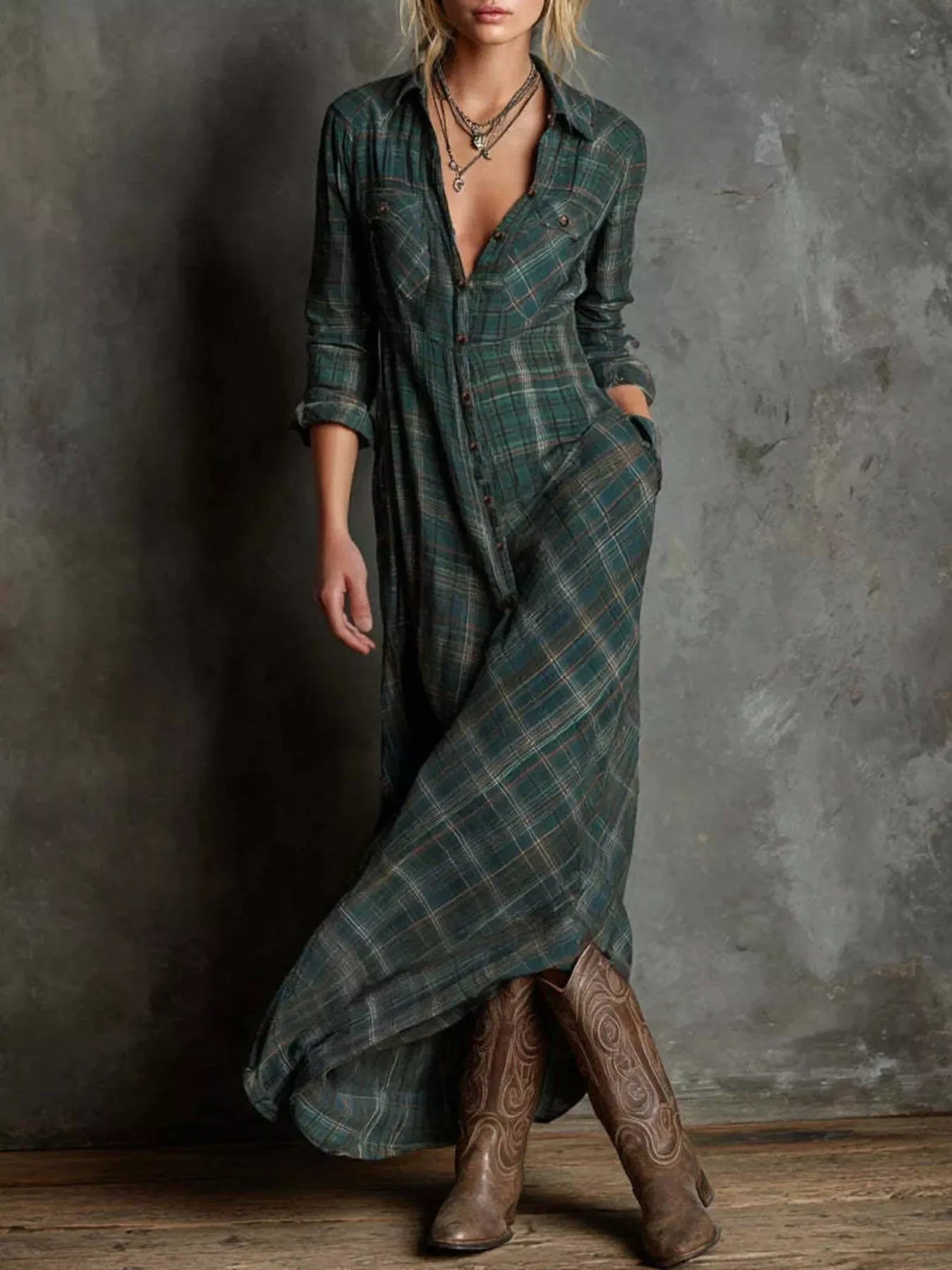 Corvina Plaid Maxi Shirt Dress - Naarks