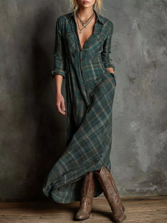 Corvina Plaid Maxi Shirt Dress - Naarks