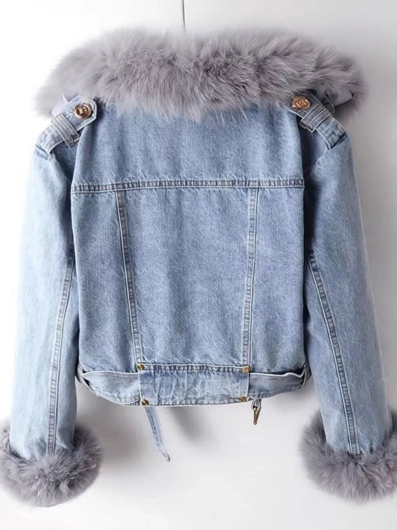 Aurora Faux Fur Collar Denim Jacket - Naarks