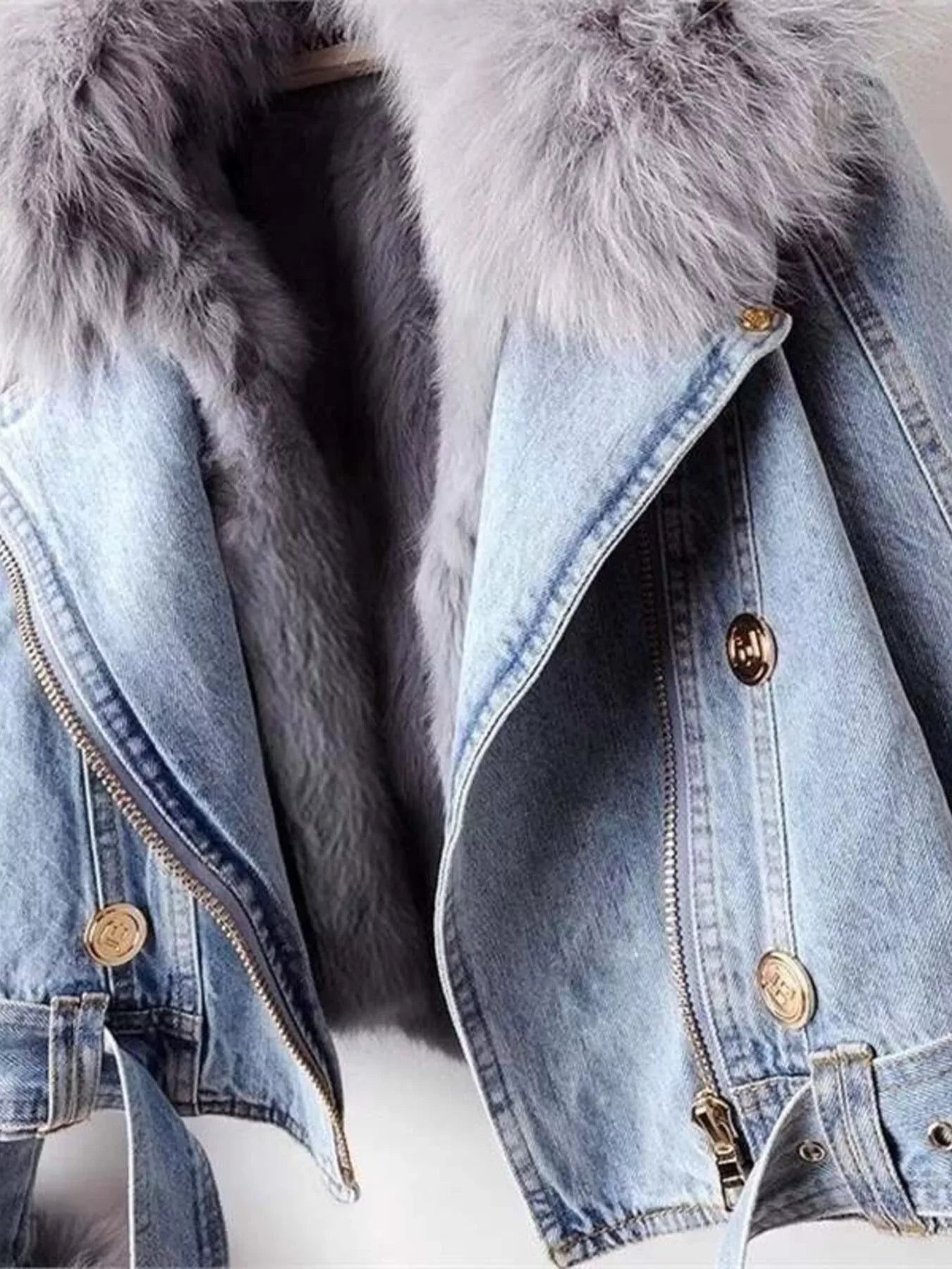 Aurora Faux Fur Collar Denim Jacket - Naarks