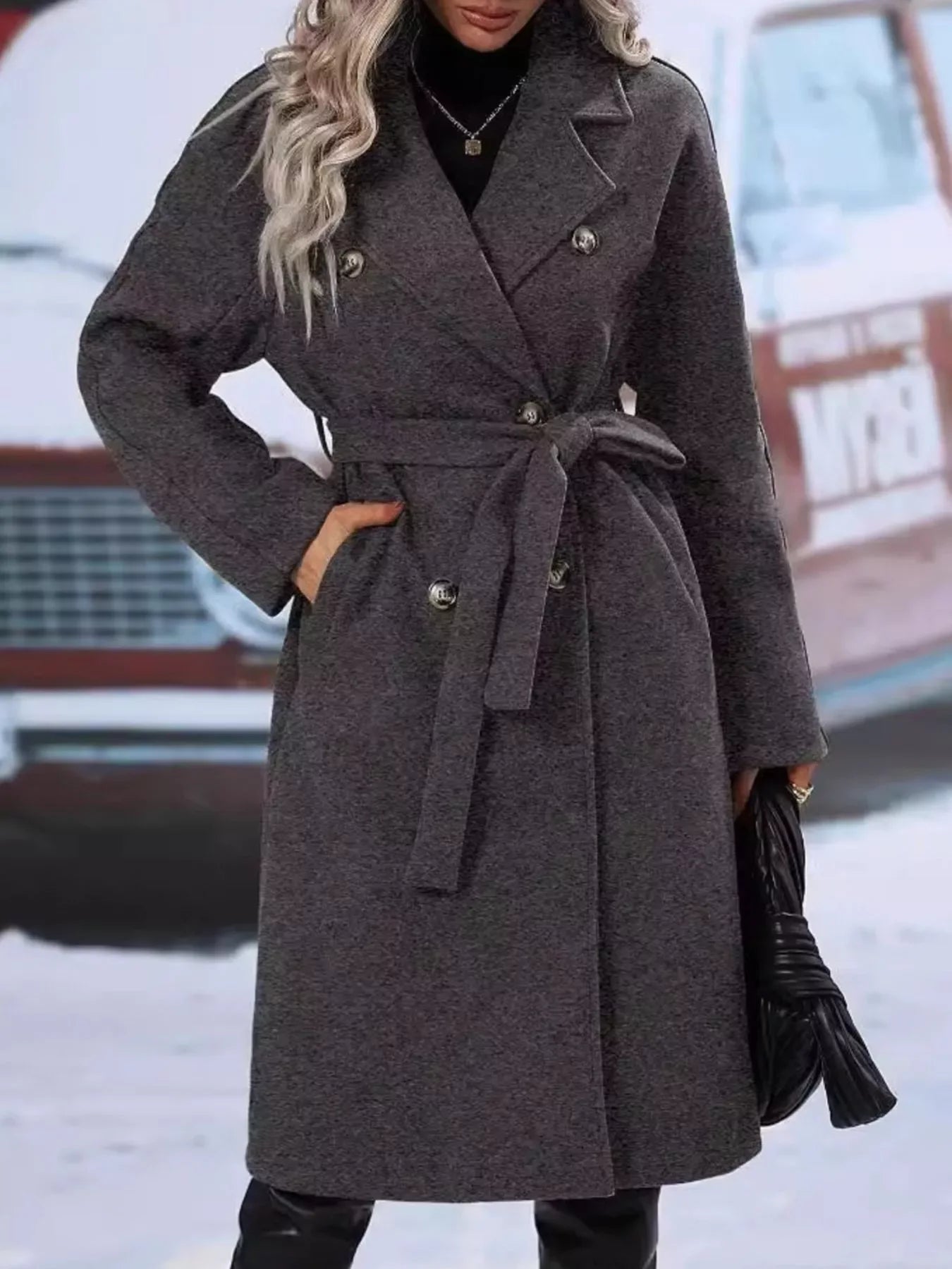 Celestine Double-Breasted Tie-Waist Coat - Naarks