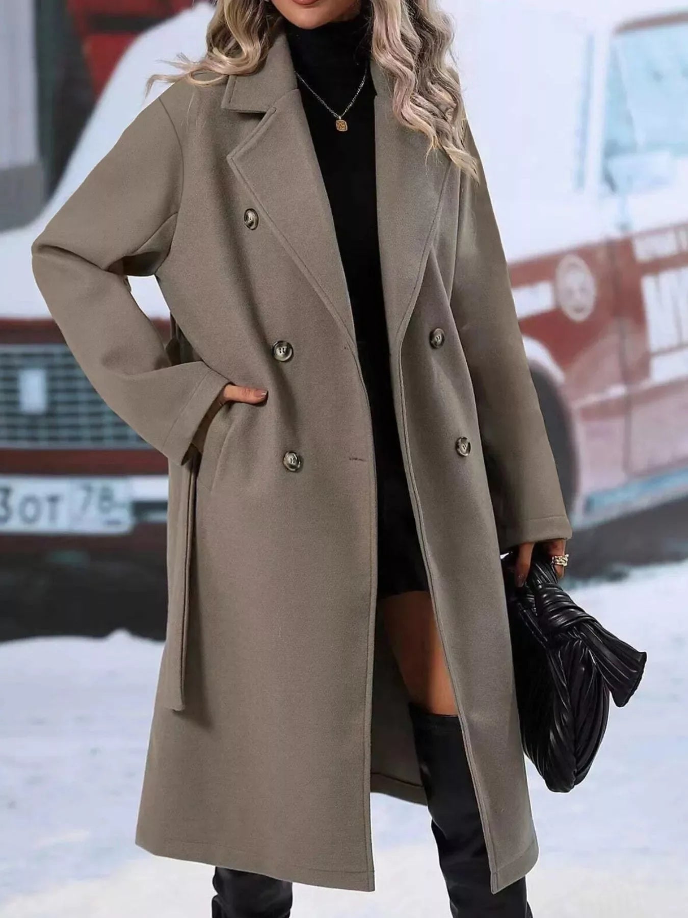 Celestine Double-Breasted Tie-Waist Coat - Naarks