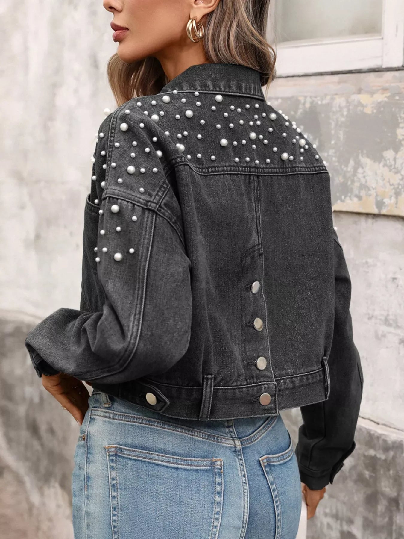 Noelle Pearl Cropped Denim Jacket - Naarks