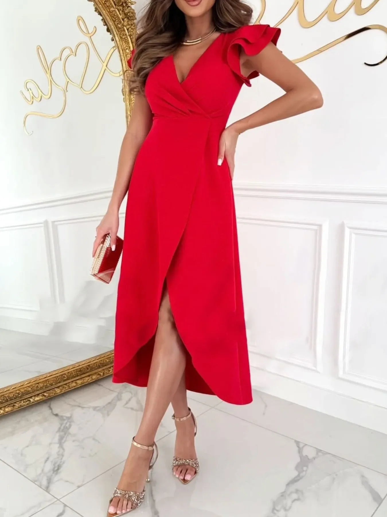 Rina Surplice Ruffle Dress - Naarks