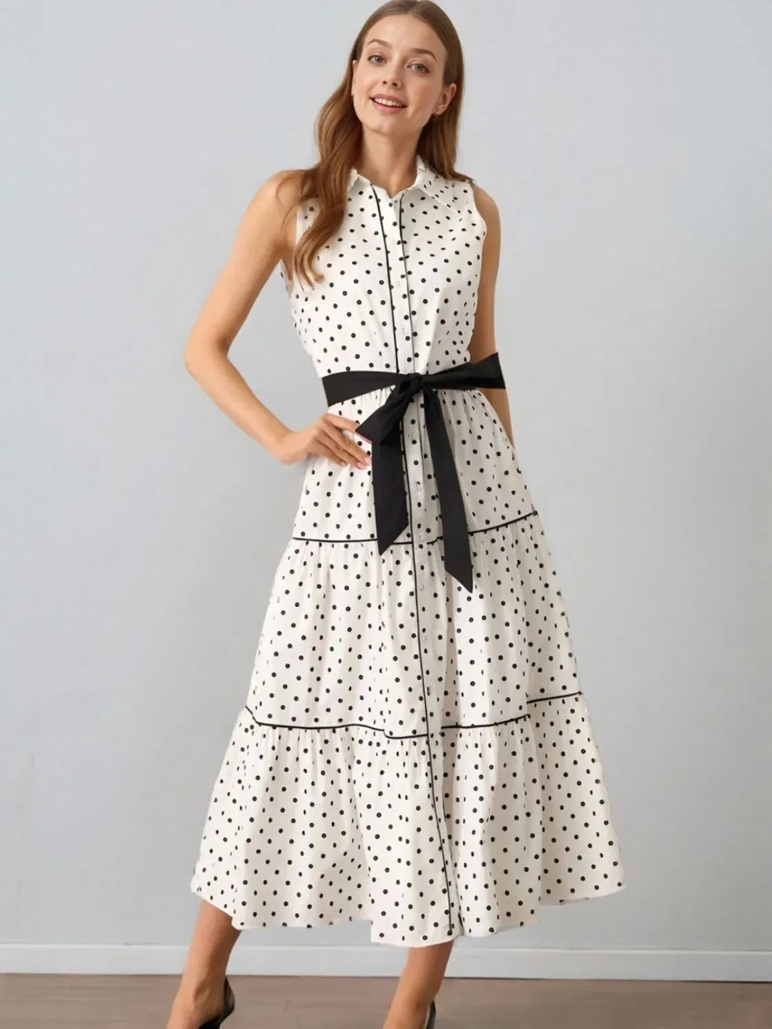 Kamara Polka Dot Midi Shirt Dress - Naarks