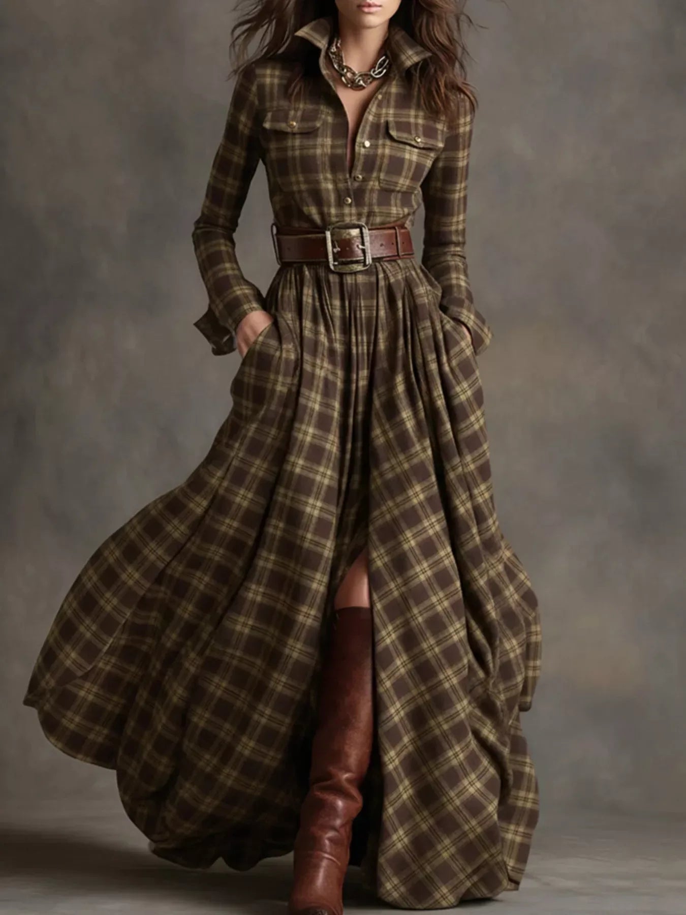 Cressida Plaid Maxi Shirt Dress - Naarks