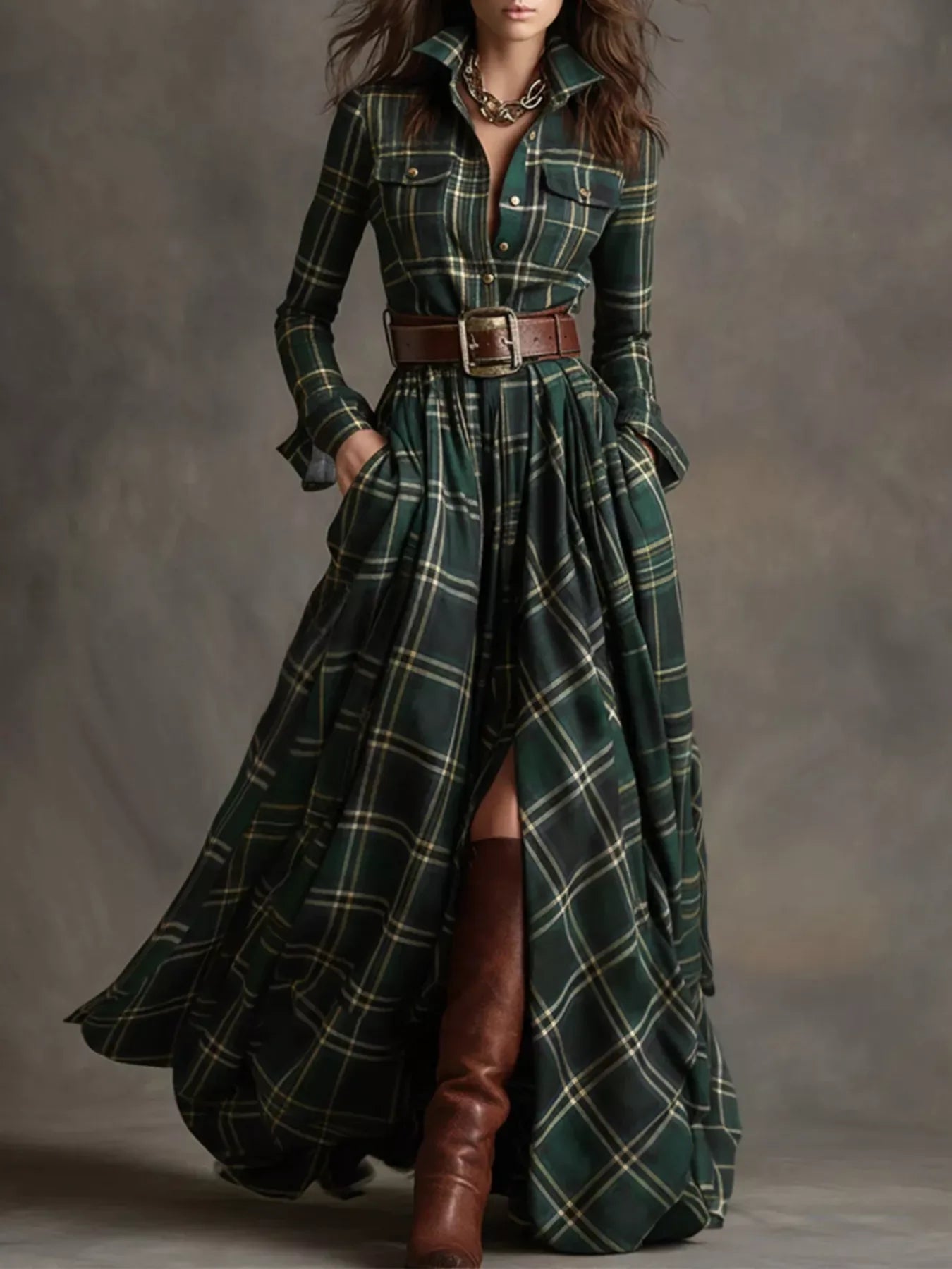 Cressida Plaid Maxi Shirt Dress - Naarks